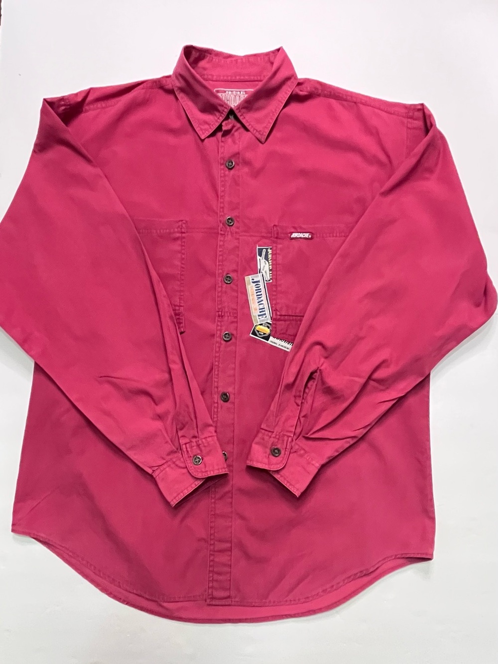 Vintage Jordache Shirt Mens M Burgundy Logo Patch Long Sleeve Button Up 90s Y2K